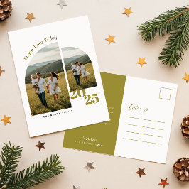 Elegant Arch Geometric Family Two Photo Christmas Helg Vykort