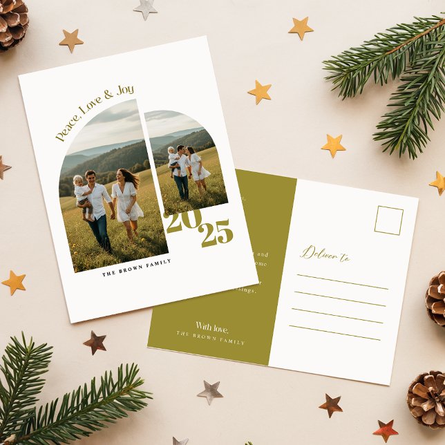 Elegant Arch Geometric Family Two Photo Christmas Helg Vykort (Skapare uppladdad)
