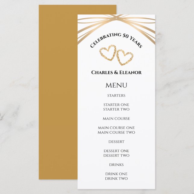 Elegant Arch Golden 50th Anniversary Party Custom  Meny (Fram/baksida)