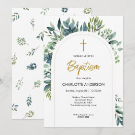 Elegant Arch Greenery Blommigt Foliage Baptism Inbjudningar
