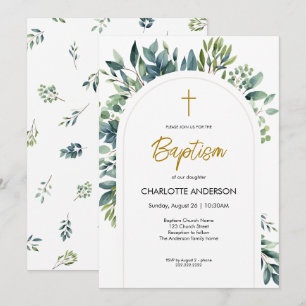 Elegant Arch Greenery Blommigt Foliage Baptism Inbjudningar