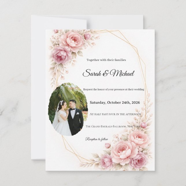 Elegant Arch Greenery Wedding Invitation with Phot Anteckningskort (Framsida)