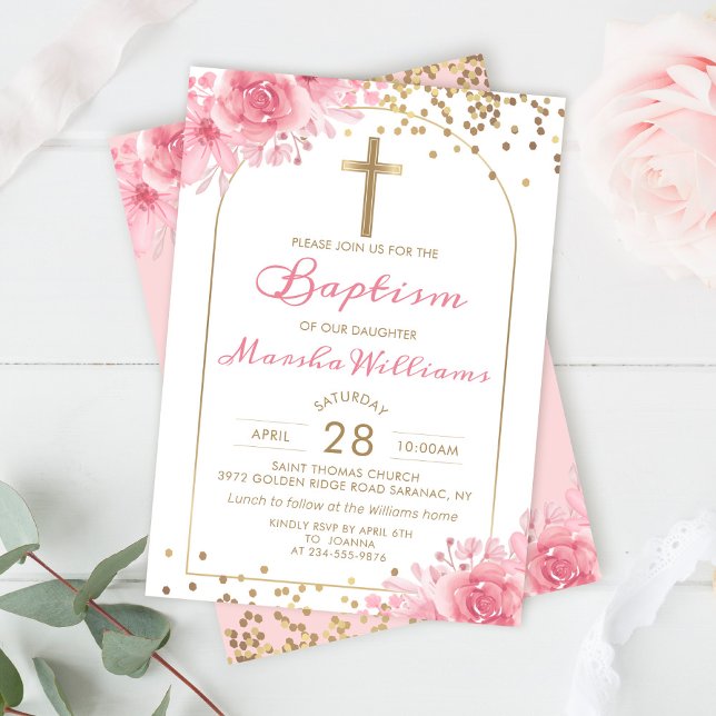 Elegant Arch Guld Glitter Rosa Blommigt Girl Girl  Inbjudningar (Skapare uppladdad)