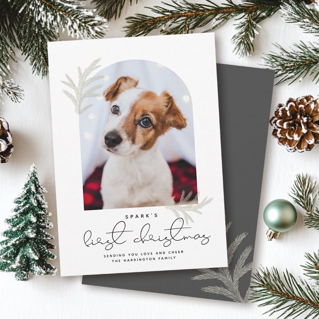 Elegant Arch | Hund i första julparet Julkort (Skapare uppladdad)