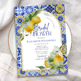 Elegant Arch Italy Blue Tile Lemon Möhippa Inbjudningar