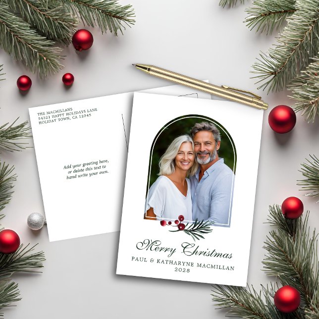 Elegant Arch Jul Botanisk Högtid Foto Helg Vykort (Elegant Arch Christmas Botanical Holiday Photo Postcard)