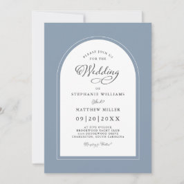 Elegant Arch Modern Calligraphy Bröllop Dusty Blue Inbjudningar