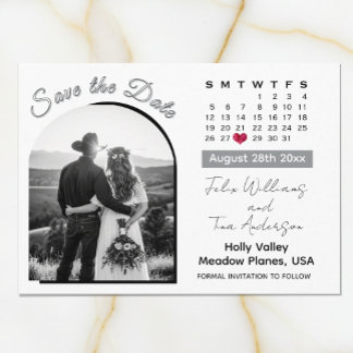 Elegant Arch Photo Black / White Wedding Calendar Spara Datumet