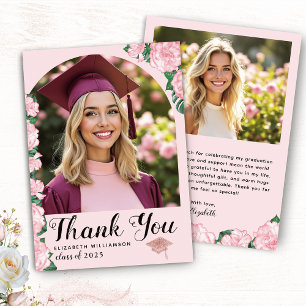Elegant Arch Photo Blommigt Rosa Studenten Tack Kort