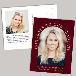 Elegant Arch Photo Burgundy Guld Studenten Meddelande Vykort