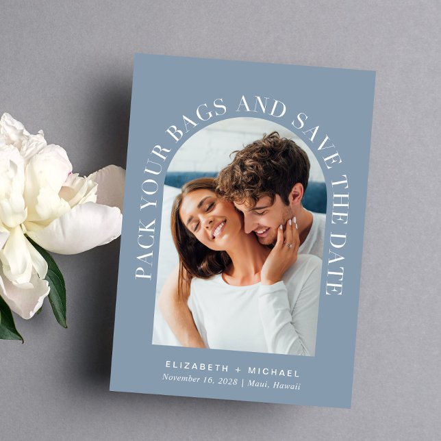 Elegant Arch Photo Destination Wedding Spara Datumet (Celebrate your love story with a save the date showcasing your photo in an elegant arch frame)