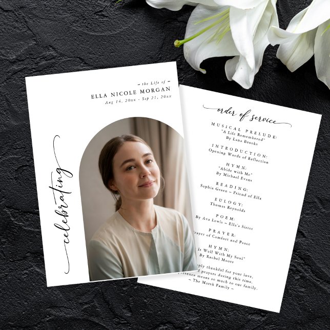 Elegant Arch Photo Firande of Life Funeral Program (Skapare uppladdad)