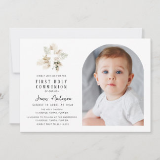 Elegant arch photo first holy communion invitation inbjudningar