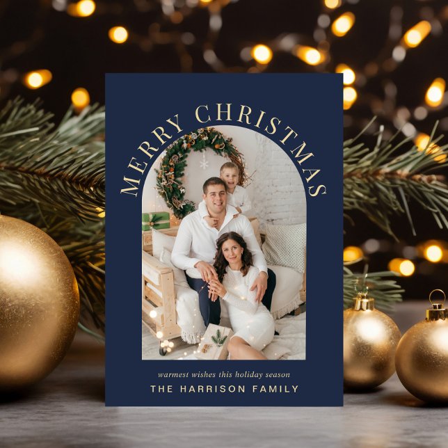 Elegant Arch Photo God jul Blue Julkort (Share the love and warmth of the season with an elegant arch photo Christmas card)