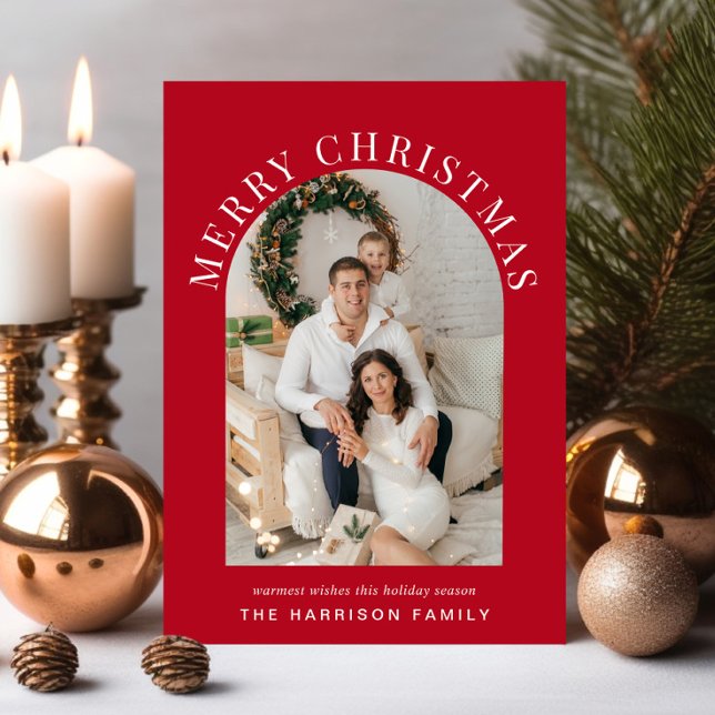 Elegant Arch Photo God jul Red Julkort (Share the love and warmth of the season with an elegant arch photo Christmas card)