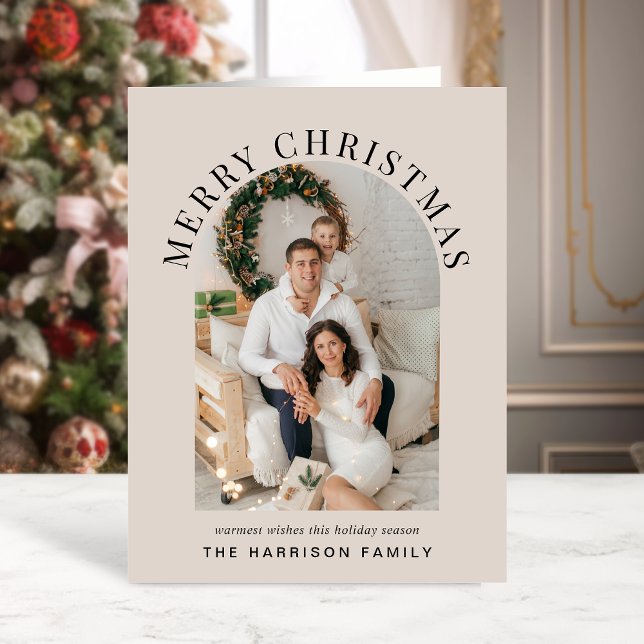 Elegant Arch Photo God jul Taupe Helgkort (Share the love and warmth of the season with an elegant arch photo Christmas card)