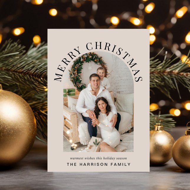 Elegant Arch Photo God jul Taupe Julkort (Share the love and warmth of the season with an elegant arch photo Christmas card)