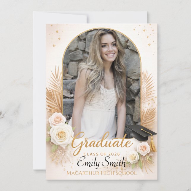 Elegant Arch Photo Graduation Announcement Inbjudningar (Framsida)