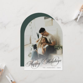Elegant Arch Photo Green Christmas Holiday Card Inbjudningar