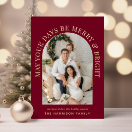 Elegant Arch Photo Merry Bright Burgundy jul Julkort