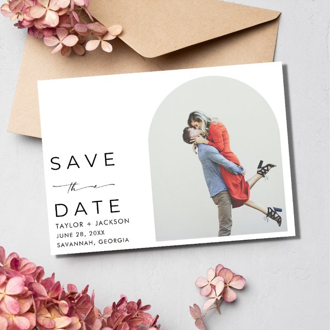 Elegant Arch Photo Modern Bröllop Spara Datumet (Elegant Arch Photo Modern Wedding Save The Date)