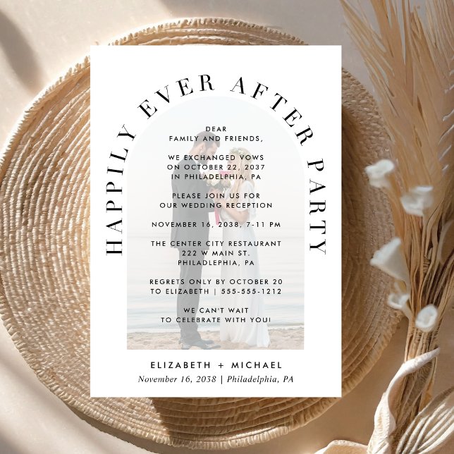 Elegant Arch Photo Overlay Wedding Mottagning Inbjudningar (Celebrate your love story with an invitation showcasing your favorite photo in an elegant arch frame)