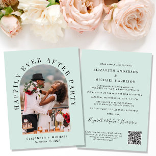 Elegant Arch Photo QR Code Mint Wedding Reception Inbjudningar