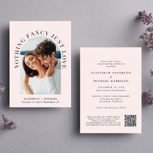 Elegant Arch Photo QR Code Rosa Avslappnad Bröllop Inbjudningar
