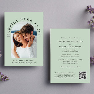Elegant Arch Photo QR-kod allt i ett steg Bröllop Inbjudningar