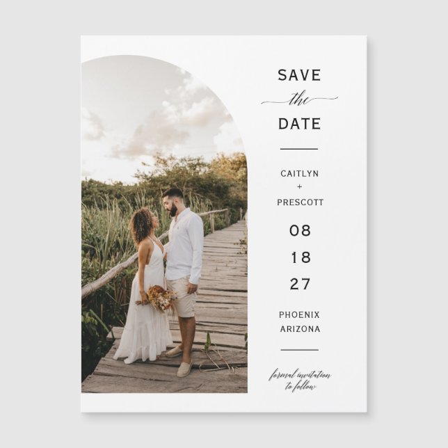 Elegant Arch Photo Save Date Magnetic Card (Framsida)