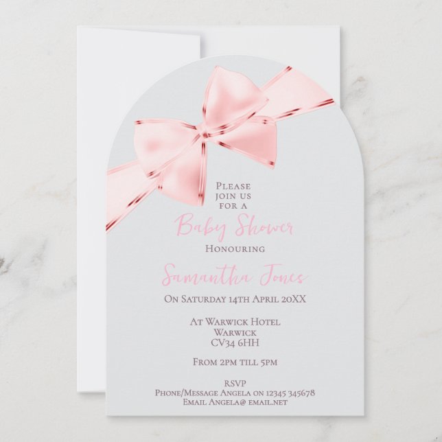 Elegant Arch Rosa Coquette Bow Girl Baby Shower Inbjudningar (Framsida)