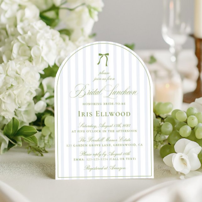 Elegant Arch Sage Grönt & Blue Möhippa Luncheon Inbjudningar (Elegant Arch Sage Green & Blue Bridal Luncheon Invitation)