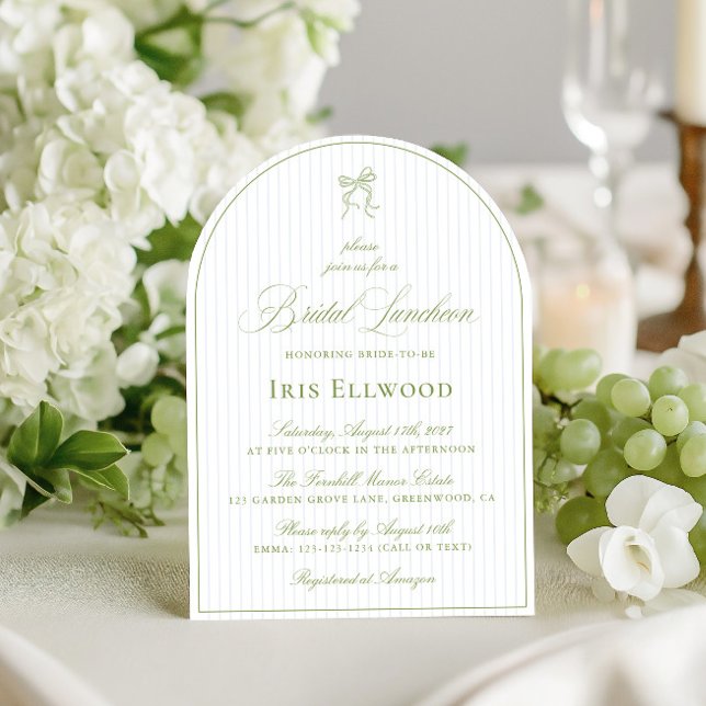 Elegant Arch Sage Grönt & Blue Möhippa Luncheon Inbjudningar (Elegant Arch Sage Green & Blue Bridal Luncheon Invitation)