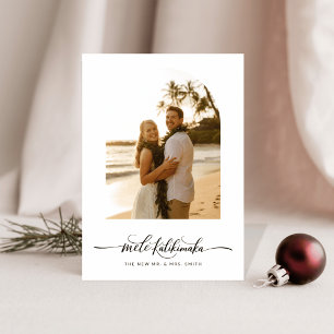 Elegant Arch-skript Mele Kalikimaka Newlyows Photo Julkort