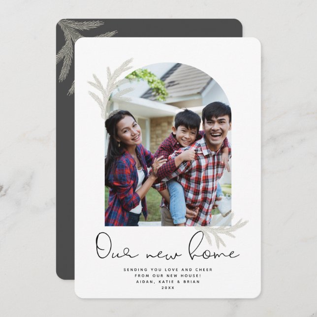 Elegant Arch | VÅR NYA HEMMA Modern Spruce-Helgdag Julkort (Fram/baksida)