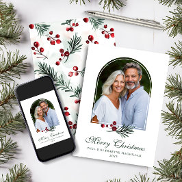 Elegant Arch Winter Greenery Helgdag Photo Julkort