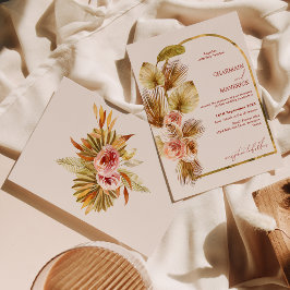 Elegant Arched Guld Bohemian Dried Flower Bröllop Inbjudningar