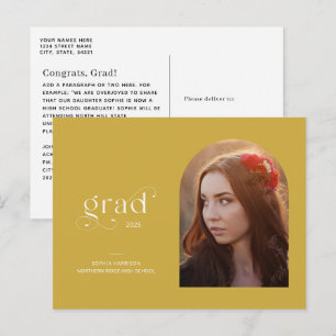 Elegant Arched Photo Earthy Gult Studenten Vykort