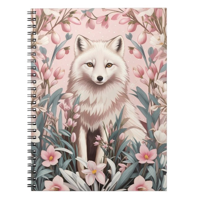 Elegant Arctic Fox Pink Floral Anteckningsbok (Framsidan)