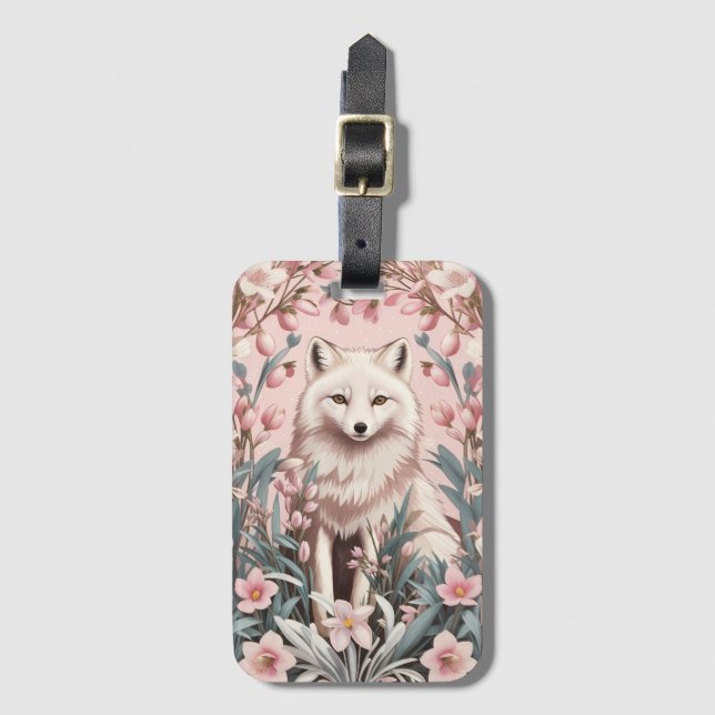Elegant Arctic Fox Pink Floral Bagagebricka (Framsida vertikal)