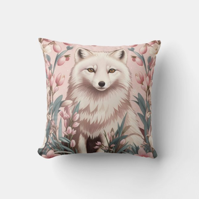 Elegant Arctic Fox Pink Floral Kudde (Framsida)