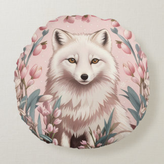 Elegant Arctic Fox Pink Floral Rund Kudde