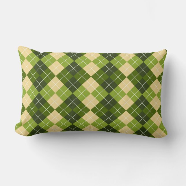 Elegant Argyle-mönster i grönt och gult diamantfor Lumbarkudde (Framsida)
