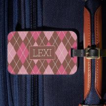 Elegant Argyle Rosa & Brown med Namn eller Initial