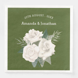 Elegant arméns Grönt och Vit ros Bröllop Pappersservett