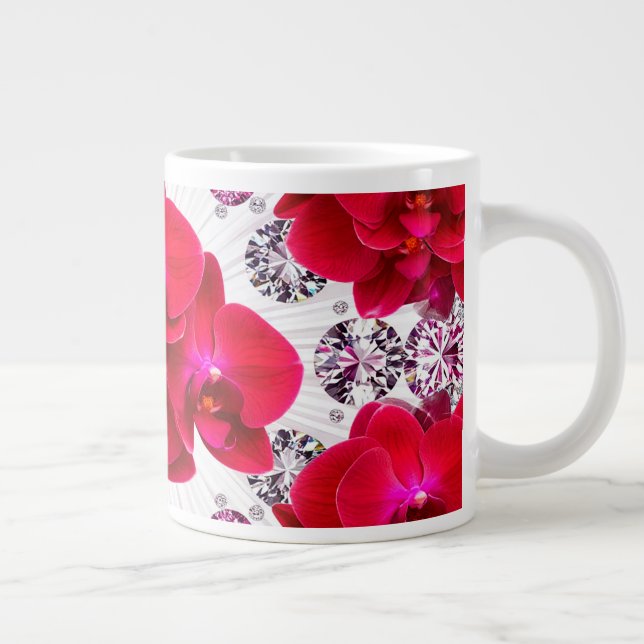 Elegant arrangemang av röda orkidéer jumbo mugg (Höger)