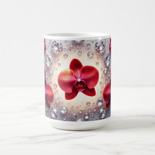 Elegant arrangemang av röda orkidéer kaffemugg (Center)