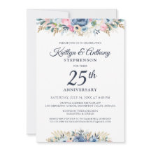 Elegant Årsdag: Blommigt av vattenfärg, blå Guld