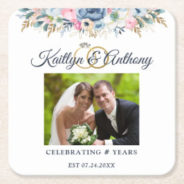 Elegant-årsdag - Blommigt för vattenfärg - fotopri Underlägg Papper Kvadrat