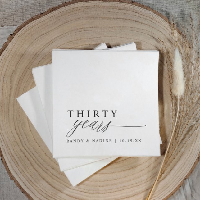Elegant årsdag Modern Enkel Elegant Pappersservett (Elegant simple wedding anniversary cocktail napkins - personalized with names and wedding date.)